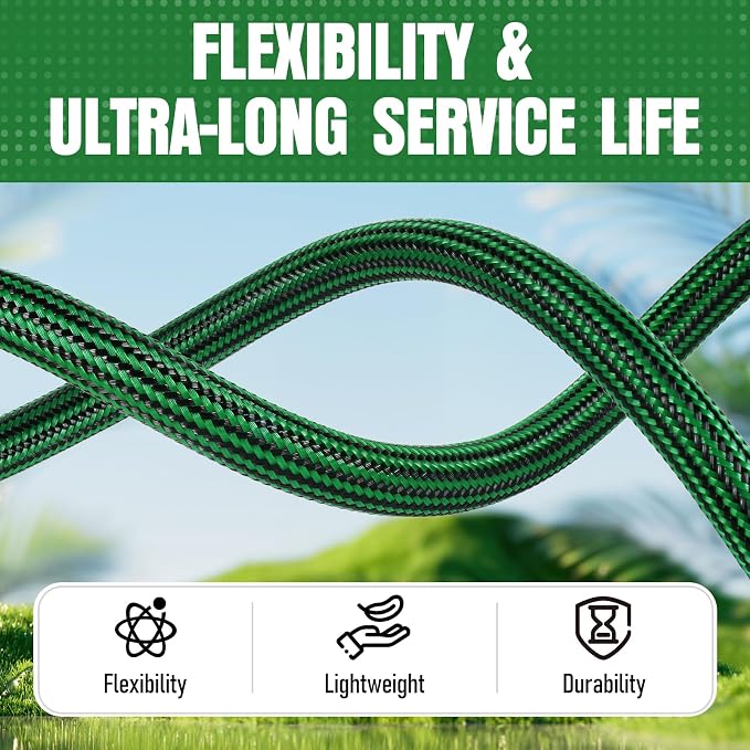 NON-EXPANDABLE Garden Hose 50 ft, Heavy Duty Flexible Water Hose, Kink Resistant Lightweight Hybrid Hose with Durable Fabric Skin, Leakproof Hose Male to Female Fittings