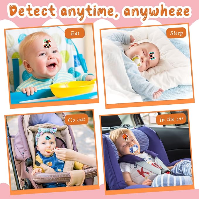Weewooday 12 Pcs Stick-on Fever Stickers Forehead Temperature Monitoring Patch Cartoon Stickers Thermometer Strips for Kids