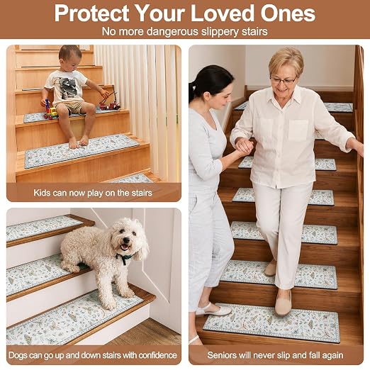 OJIA Stair Treads Non-Slip Landing Mat for Wooden Step 31"x31" Matching Mat | Square Capet Stair Treads Rubber Backing Stair Runner Anti-Slip Stair Rugs Carpet for Stairs