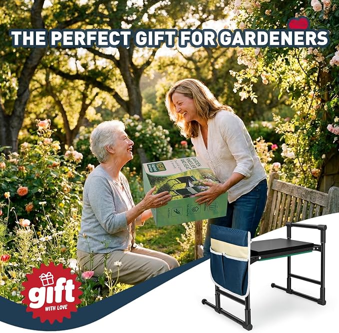 Garden Kneeler and Seat for Seniors – Heavy Duty Anti-Tip Gardening Stool with Widened Thick Soft Kneeling Pad, Foldable Garden Bench with Sturdy Handles, Gardening Gifts for Women Men Mom (Blue)