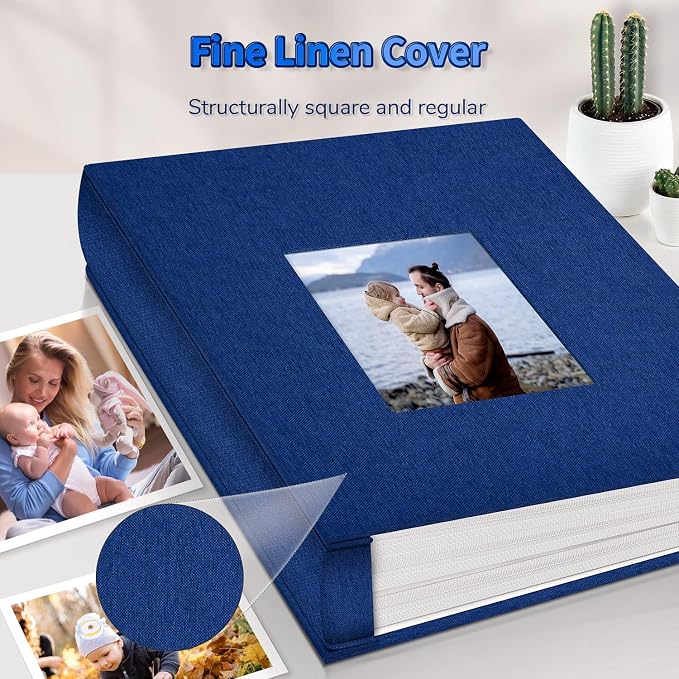 Artfeel Photo Album 4x6 with 1000 Pockets,Slip-in Picture Albums,Linen Cover Memory Book with Front Window,White Page Vertical Photo Book for Wedding,Family,Anniversare,Baby,Vacation
