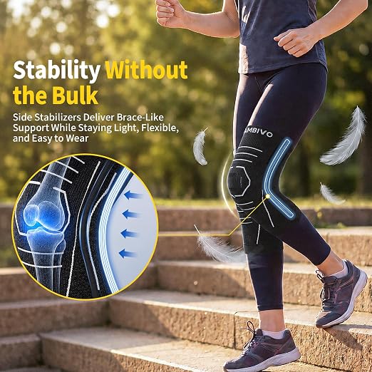 CAMBIVO 2 Pack Knee Brace for Women & Men, Latex Free & Silicone Free Compression Knee Sleeves with Side Stabilizers, Lightweight Knee Support for Arthritis, Meniscus, Walking, Running (Dark Gray, Large)