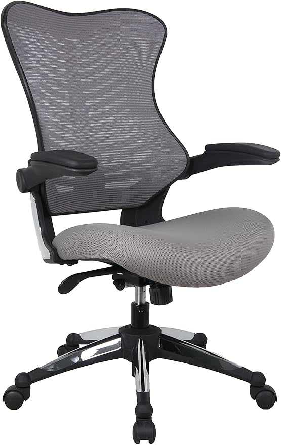 OfficeFactor Grey Mesh Executive Ergonomic Computer Office Chair Flip-up Arms Lumbar Support Molded Foam Seat Adjustable Height Home Office Desk Chair BIFMA Passed (Grey)