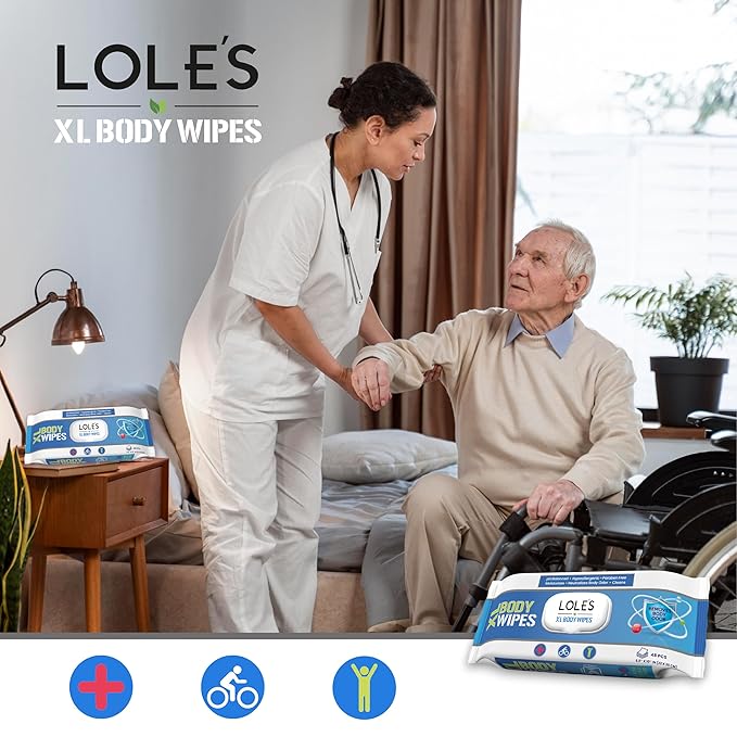 LOLE'S Body Wipes for Adults Bathing No Rinse XL – Bath Wipe for Adult, 48 Count Extra Large, – Shower Wipes – Body Wipe for Camping, Travel, Gym, Elderly Care, Women & Men – Fresh & Moisturizing