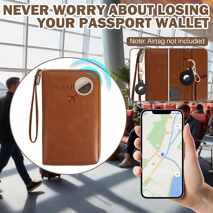 RFID Blocking Passport Wallet, Passport Holder for Travel, Black | Concealed Wallet with Tracker Case, Security Travel Document Organizer Protector Case, All-in-One Wallet, Travel Essentials