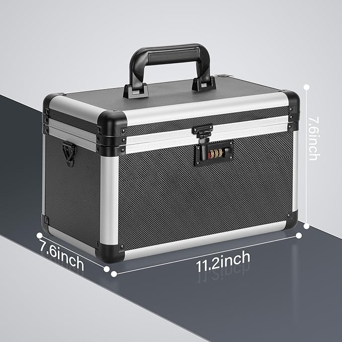 Medicine Lock Box with Combination Lock - 11.2 x 7.6 x 7.6 Inches - First Aid Safe Medication Storage Box, Medications and Personal Items, Safe Boxes for Home and Outdoor - Tactical Black