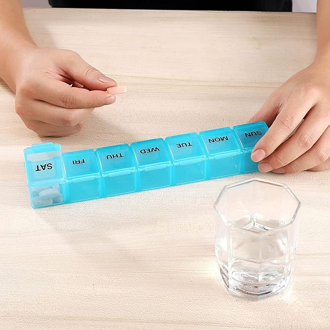 Pill Organizer 2P Blue XL Extra Large Weekly and Daily Pill Cases for Pills/Vitamin/Fish Oil/Supplements - 2P