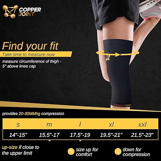 CopperJoint Pull On Knee Brace Women Workout - Copper Infused Knee Sleeves for Men, Elastic Compression Knees Support Braces for Fitness, Volleyball, Basketball, Running, Sports (Medium)