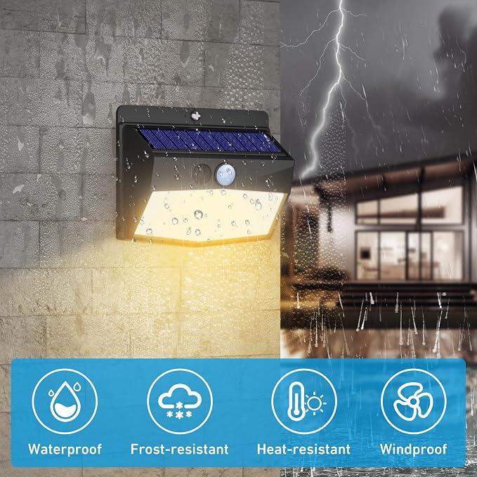 16 Pack Solar Motion Sensor Lights Outdoor Waterproof with 3 Modes | Warm White, Black Frame, LED, Solar Powered, Security Lighting for Outside Wall Garden Fence Yard Deck Patio Garage