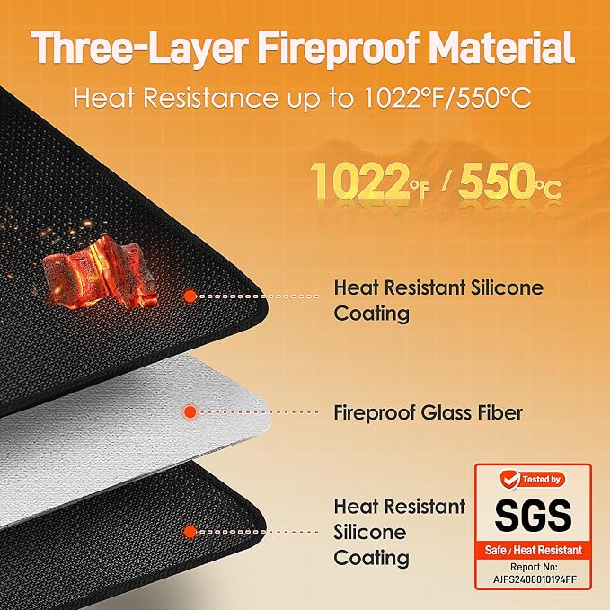 24 x 24in Heat Resistant Grill Mats for Outdoor Tabletop Grill to Protect Your Prep Grill Table, Heat Resistant Mats for Countertop, Fire Proof & Water Proof & Oil Proof BBQ Mat - Black-0.5mm | 1022℉ Fireproof grill mat for countertop/table protection,...