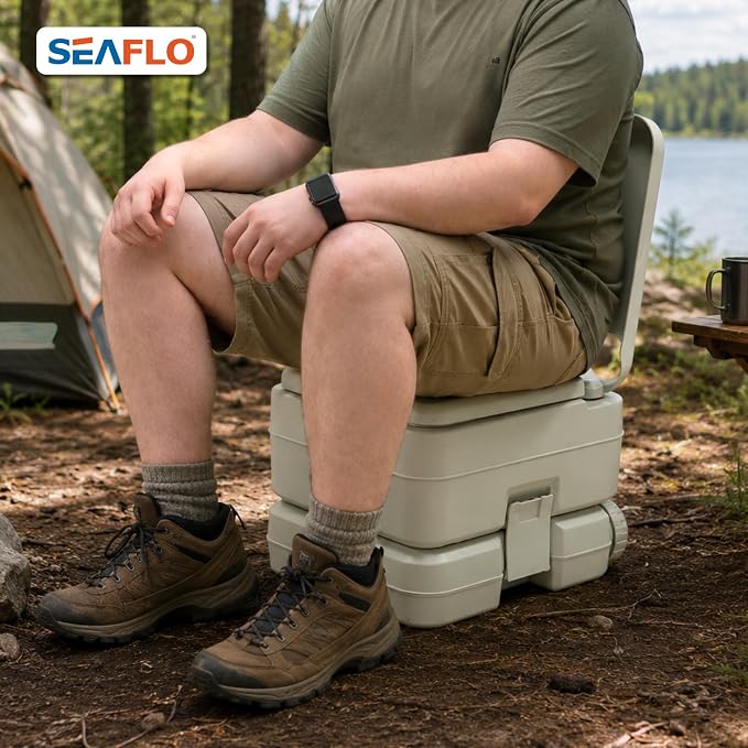 SEAFLO Premium Camping Portable Toilet - 5.8 Gallon Waste 3.43 Gall Fresh Tank (100 Flushes), 440 lbs Max Weight, Level Indicator, Sealed Waste Tank for RV, Boat, Elderly, Off-Grid, 4-Year Warranty
