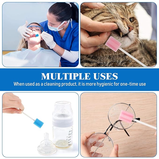 Outus 300 Pcs Toothettes Oral Swabs Disposable Mouth Swabs Sponge Bulk Dental Swabsticks Unflavored for Elderly Adults Mouth Cleaning Oral Cavity Care Health, Pink and Blue (Not Individual Packing)