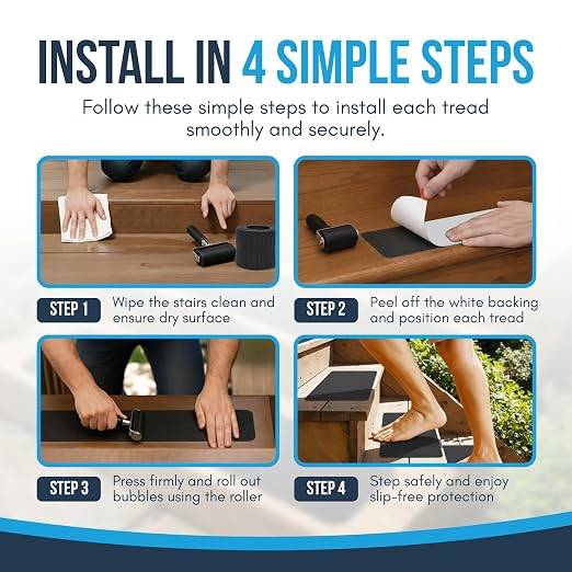 Outdoor Stair Treads Non Slip (20 Pack) - Black 30” x 6” Anti Skid Grip Tape, Heavy-Duty Waterproof Weather-Resistant Adhesive Strips for Exterior Steps