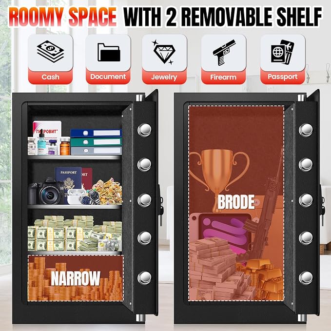 [𝟐𝟎𝟐𝟔] 𝟑𝟓𝐌𝐢𝐧 𝟏𝟕𝟎𝟎°𝐅 Fire Proof Safe for Home Documents, 7.5 Cuft Fireproof Safe for Home, Home Safes With Removable Shelf, 𝟕𝟎𝐋𝐛𝐬 Heavy Duty Safes with Anti-theft for Home, Office