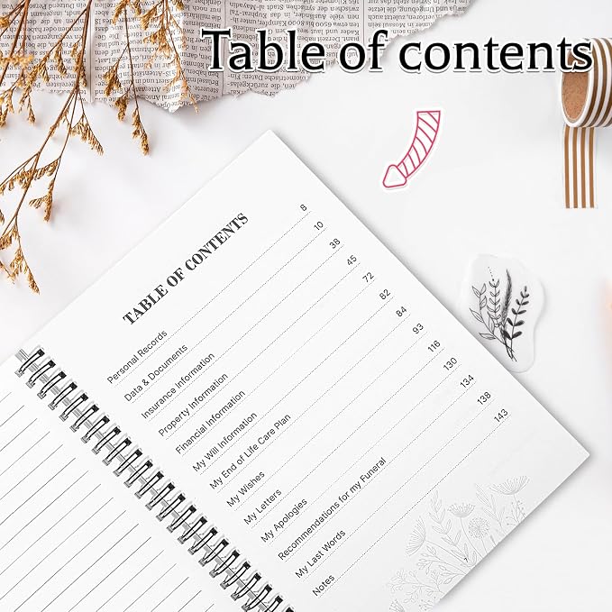 Thboxes My Final Wishes Planner, End of Life Estate Organiser Book, Black | Spiral Bound Notebook, 7.4 x 10.1 In, Possessions And Affairs Pages, When I Am Gone Notes, for Adults, Seniors, Families