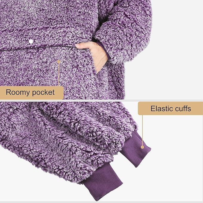 Catalonia Oversized Blanket Hoodie Sweatshirt, Wearable Sherpa Lounging Pullover for Adults Women Men