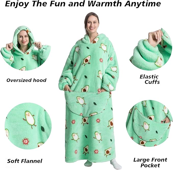 Blanket Hoodie, Long Hooded Blanket Sweatshirt as Birthday Gifts for Women Men, Long Wearable Blanket for Women Men.