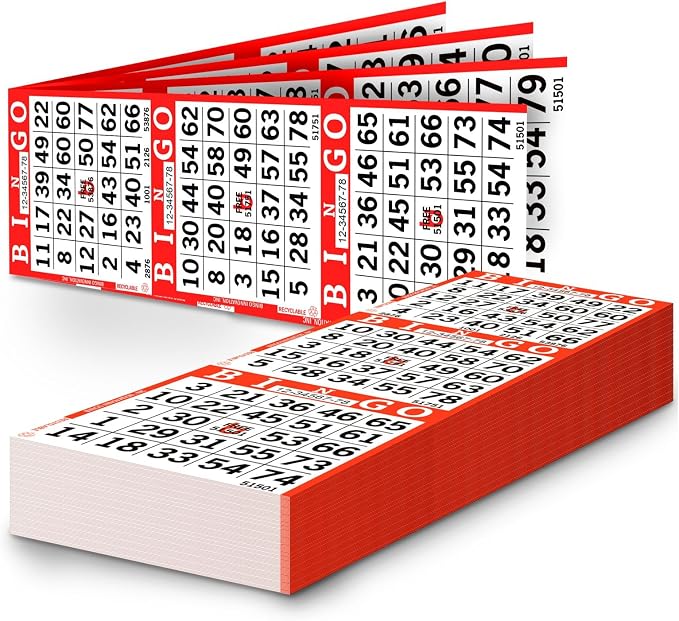 Bingo Paper Sheets – 3 Faces, 12" x 4" – Pack of 500 Disposable Bingo Cards – Recyclable Dauber Paper for Seniors, Adults & Community Events (Red)
