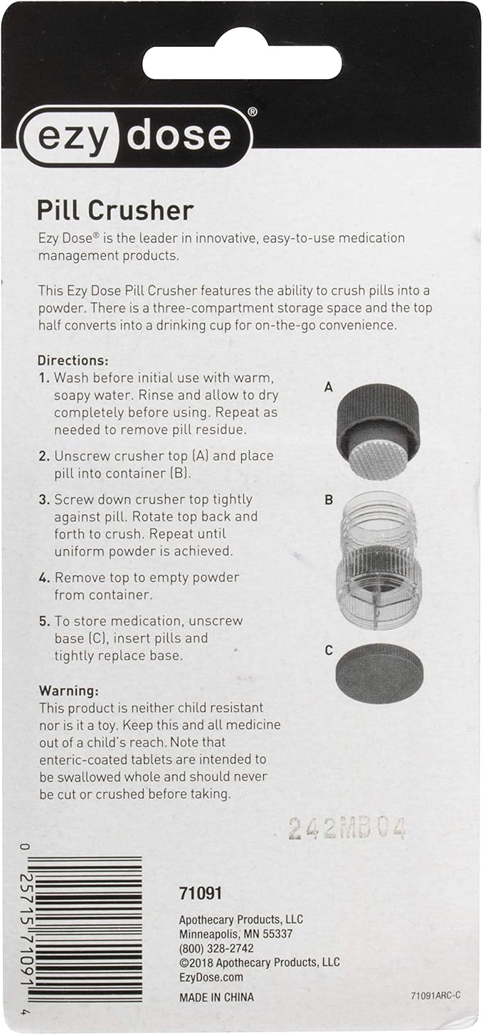 EZY DOSE Crushes Pills, Vitamins, Tablets, Storage Compartment, Removable Drinking Cup, Portable Design, Designed for Travel, Green, BPA Free