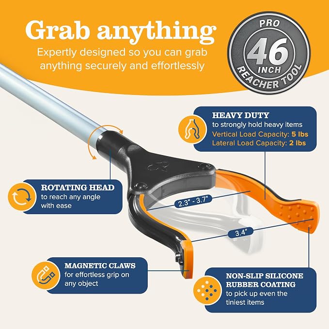 New 2026 EZPIK Pro 46" Foldable Grabber Reacher Tool for Seniors - Grabbers for Elderly Reaching Tool Heavy Duty Pickup Trash Picker Upper Equipment - Claw Grabber Stick for Reaching Aids