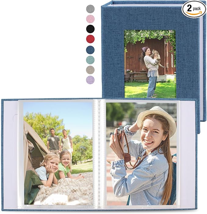 vivinin 2 Pack Photo Album 5x7, Linen Cover Photo Book, Small Photo Album Book for 36 Pockets Hold 72 Pictures, Picture Book for Photos Family Anniversaries Baby Vacations (Blue)