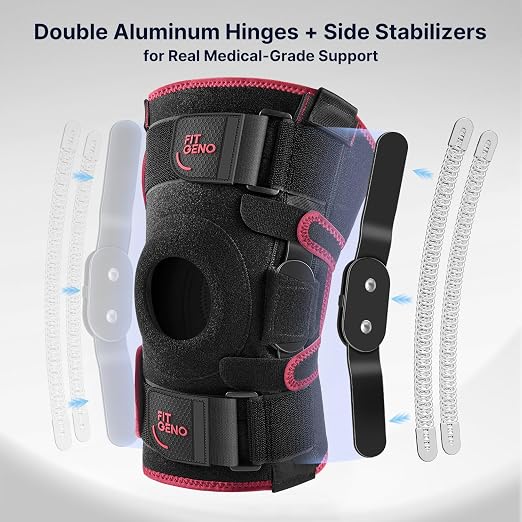 Fit Geno Hinged Knee Brace for Women: Adjustable Knee Brace with Side Stabilizers - Breathable Compression for Meniscus Tear, Arthritis, Knee Pain Relief, Injury Recovery, Running, Sports (Small)