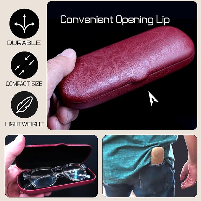 MyEyeglassCase Men Small Glasses case - Eyeglasses Hard Shell Holder Pouch & Cloth-Reading Slim & Narrow Case Heavy Duty
