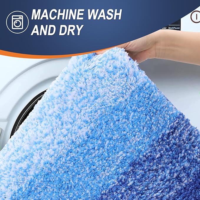 OLANLY Bathroom Rug Set 2 Piece, Soft Absorbent Microfiber Bath Mats and U-Shaped Contour Toilet Rug, Non-Slip, Machine Wash Dry, Shaggy Bath Mats for Bathroom (24"x16"+U24 x20, Light Royal Blue)