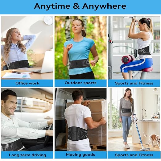 Back Brace for Lower Back Pain Relief,Back Support Belt for Men & Women | 6 Stainless Steel Spring Lumbar Support Belt For Herniated Disc and Sciatica，Four 2-in-1 elastic bands on the back Back Belt