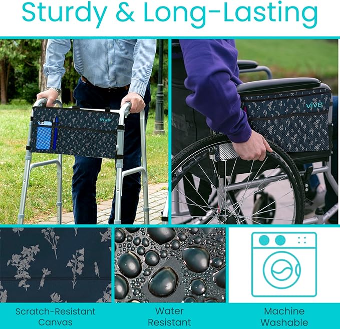 Vive Walker Bag - Accessories Wheelchair Basket Pouch (Water Resistant) - Seniors Caddy Accessory Attachment for Folding, Rolling Walkers - Carry Storage Carrier Tote - Lightweight, Universal Size