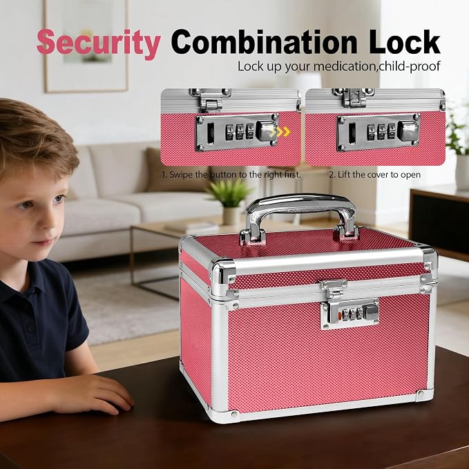 Rose Medication Combination Lock Boxes with Code for Personal Items, Medicine Lockbox for Documents 12.8 x 7.6 x 8.27 Inches Colorful Medium