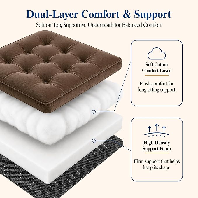 Allaboutsla Recliner Seat Cushion, 20x20x5 Lift Chair Cushion for Elderly | Comfy Dual-Layer Recliner Cushion Adds Height, Thick Recliner Cushion for Long Sitting, Non-Slip Chair Pad for Recliner Brown