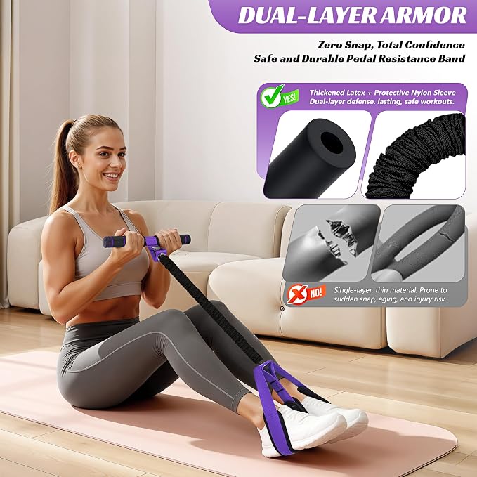 HOXWC Multifunction Pedal Resistance Band with Handle, 50LBS Foot Pedal Resistance Bands for Core/ABS, Arm, Waist, Abdomen, Leg Workout, Portable Sit Up Exercise Equipment for Women