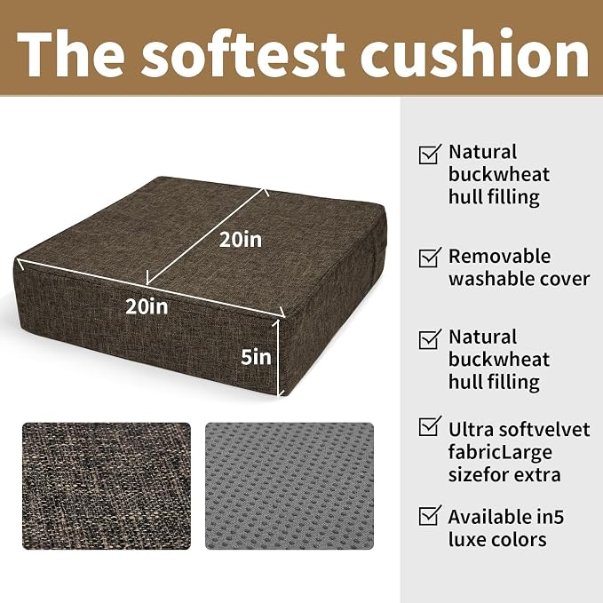 BUYUE Thickened Chair Lifting Cushion for Elderly 20" x 20" x 5", Original Woven Fabric High-Density Foam Recliner Chair Pad Couch Armchair Seat Cushion, Brown