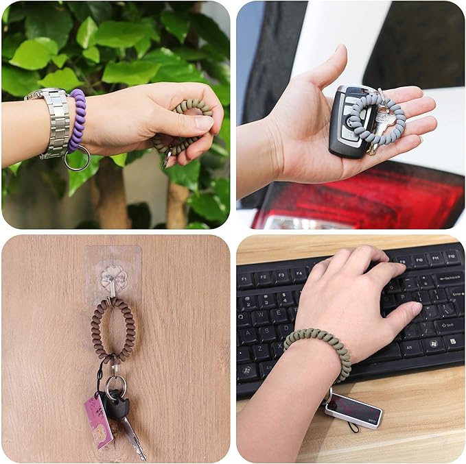 LGEGE 6PCS Stretchable Wristband Wristlet Keychain Wrist Key Chain Wristlet,Spring Flexible Spiral Wrist Coil Wrist Key Holder Key Ring for Sauna Gym Pool ID Badge and Outdoor Sports