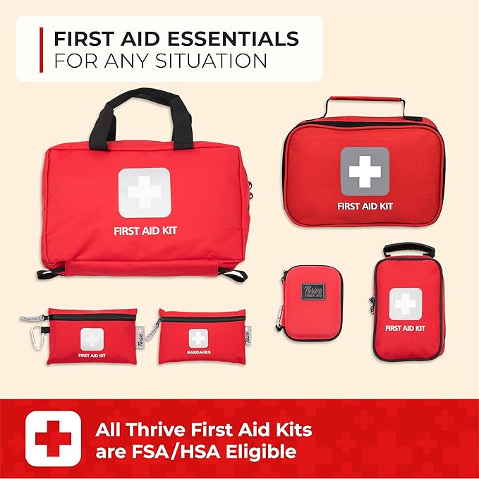 Thrive Compact Waterproof Car First Aid Kit - Durable Rip-Stop Nylon Hiking Supplies, First Aid Safety Kit Includes Bandages & Wipes, 100-Piece Bag