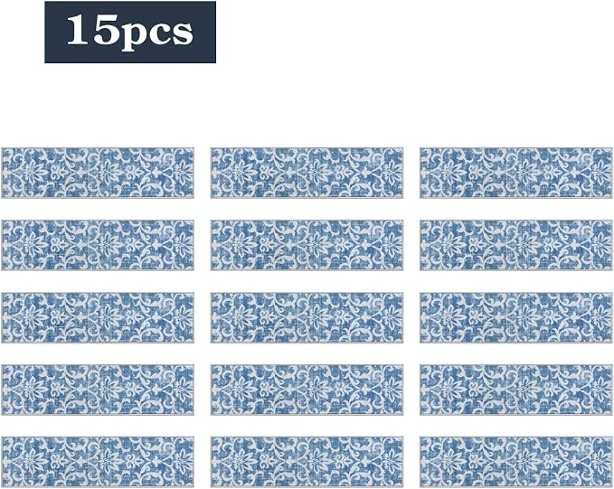 Lahome Carpet Stair Treads Non Slip, 15 Pack Stair Treads for Wooden Steps | 8"X30", Rubber Backing Soft Washable Stairway Stair Runners Staircase Rugs for Kids Pets Elders(15pc Blue)