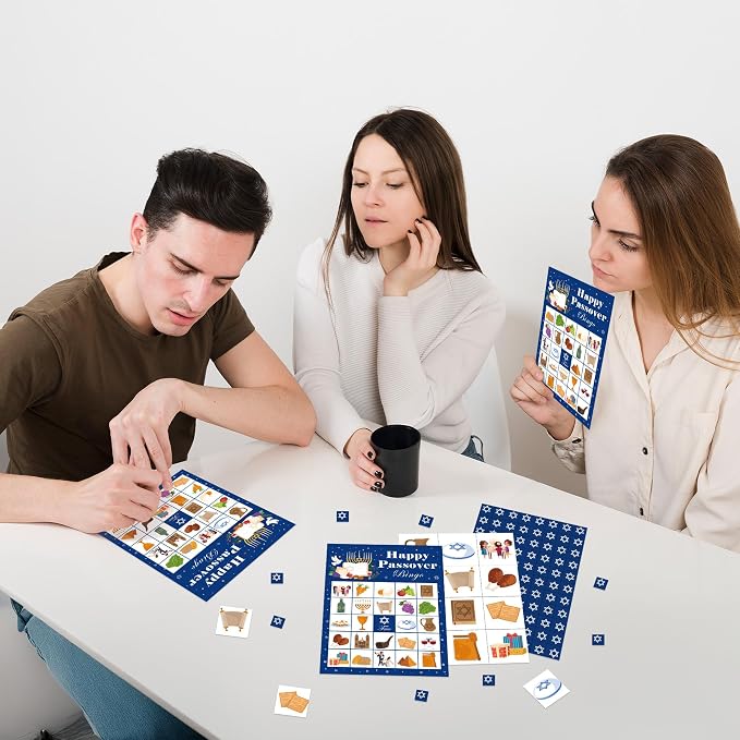 Passover Bingo Game Cards, Religious Bingo Set for Adults Large Group, Pesach Themed Fun Games, Jewish Seder Matzo Party Activities Icebreaker Games for Family Friends, 17