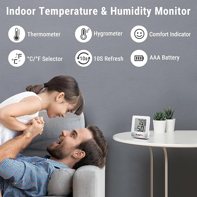 TempPro TP49 2 Pack Digital Hygrometer Indoor Thermometer | Humidity Meter Mini Hygrometer Thermometer with Temperature and Humidity Monitor Room Thermometer