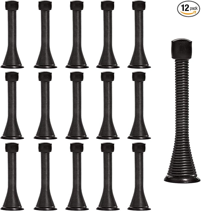KISEER 16 Pack Spring Door Stops 3 1/4 Inch Flexible Heavy Duty Spring Door Stopper with RustProof Screw Rubber Bumper Tips (Black)