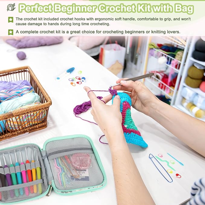 Katech Crochet Hooks Set with Crochet Case, 73 pcs Knitting Accessories Ergonomic Crochet Hook for Making Bag, Glovers, Sock, Colorful Soft Handle Knitting Needles Kits DIY Hand Tool | Metal Crochet Hooks and Complete Crochet Kits for Beginners and Exp...