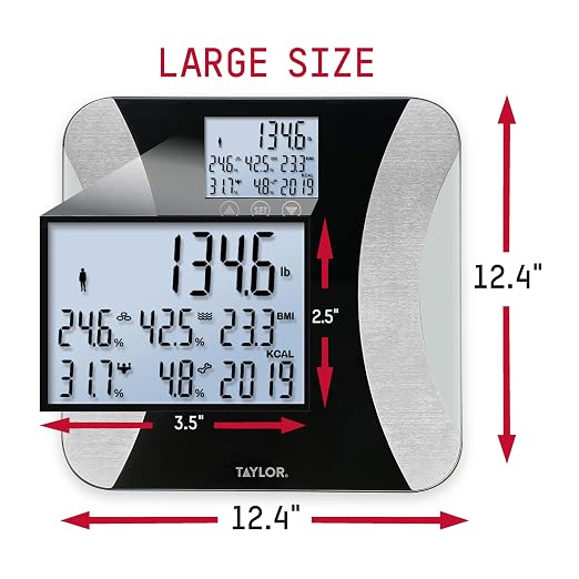 Taylor Digital Glass Body Composition Scale, Bathroom Scale for Body Weight, Measures Body Fat, Body Water, and Muscle Mass, Athlete Mode, 8-User Recognition, 500 lb Capacity, Black