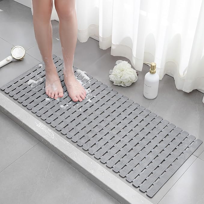 XIYUNTE Shower Mat Non Slip Bath Mat for Tub - 40 X 16 Inch PVC Bathtub Mat Non Slip Shower Mats for Inside Shower, Bath Tub Mat with Powerful Suction Cup, Easy to Cut and Dry, Grey