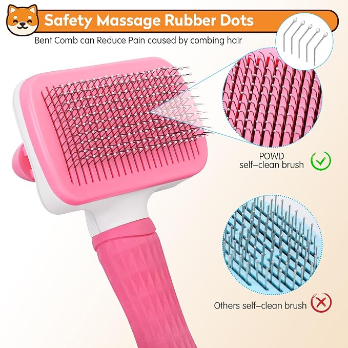 Dog & Cat Brush, Self Cleaning Slicker Brush for Pets Shedding | 1 Click Clean,Lightweight,Massaging Particles,Soft Non-slip Handles,For All Furry Animls