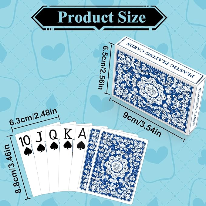 Plastic Playing Cards Waterproof Cards Poker Card 2 Pack Playing Card Large Print for Adults Seniors, Deck of Card Set Poker Cards for Beach Trip Pool Party Games (Blue)