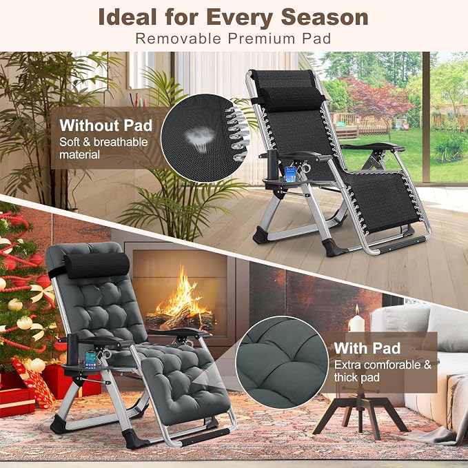 Comfy Folding Recliner Chair -Bedroom Living Room Chairs | Patio Lounge Chair with Removable Cushion for Indoor Outdoor