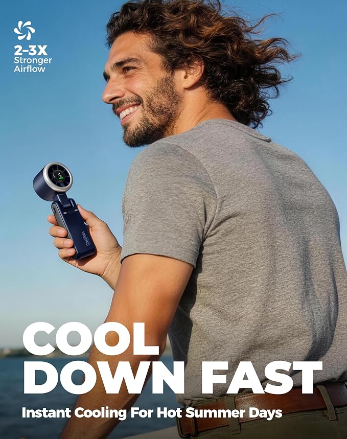Diveblues Portable Handheld Turbo Fan, 5 Gear Wind, Battery Operated, Up to 12 Working Hours, 3 IN 1 Hand Fan with Air Turbo Tech Cooling Fan for Outdoor Activities, Travel, Working