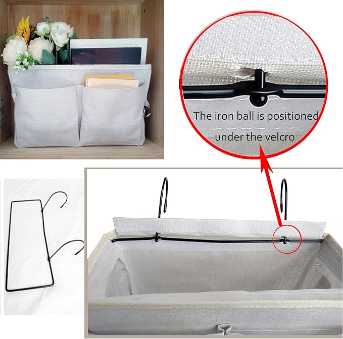 SMALL GOAL Bedside Caddy, Bedside Hanging Storage Organizer for College Dorm , Bunk and Hospital Beds, Can be Placed Books, Phones,Keys, Glasses，Magazine Holder (grey, 1)