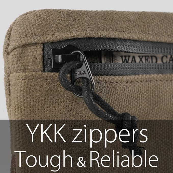 Belt Zipper Pouches for Men Women Compact EDC Pouch, YKK Zipper, Anti-theft Pickpocket Proof Safety Wallets, Waist Pack for Traveling Hiking, Water Resistant, Tough Waxed Canvas, Olive