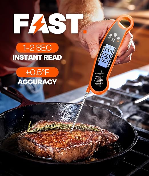 Meat Thermometer Digital, Food Thermometer for Cooking, Orange | Instant Read, for Grilling, BBQ, Air Fryer, Smoker, Candy, Kitchen Gadgets, BBQ Essentials, Gift for Dad, Men, Women